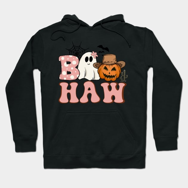 Boo Haw Halloween Ghost, Cowboy Cowgirl Western Hoodie by UniqueBoutiqueTheArt